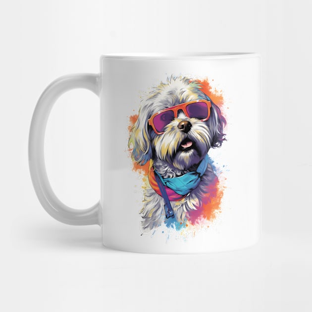 Dog with sunglasses by megaphone